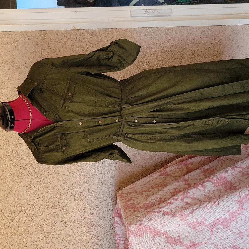 Olive Green Military Vibe Soft Cotton Dress sz M